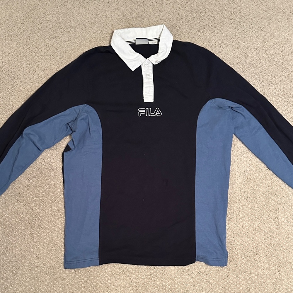 Fila Men's Retro Rugby Shirt Navy and Light Blue